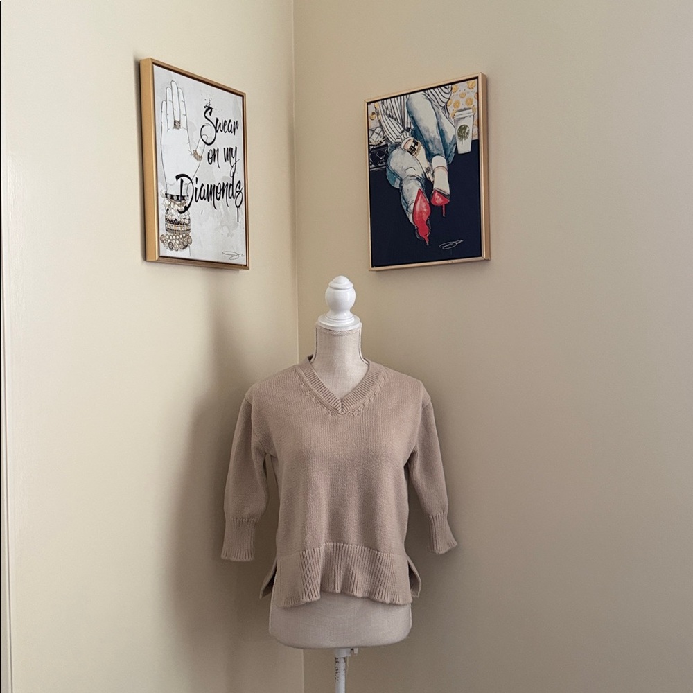 Workshop Republic Clothing Taupe V-Neck Sweater - Picture 3 of 13